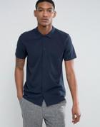 Selected Homme Jersey Polo Shirt In Waffle - Navy