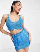 Sndys Crochet Crop Top In Cobalt Blue - Part Of A Set