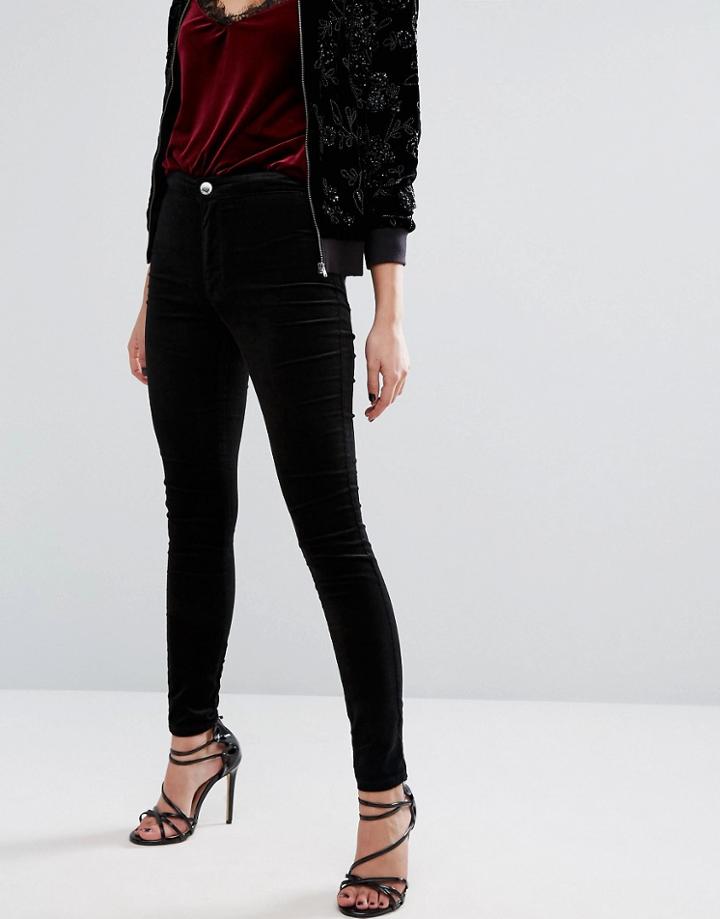 Miss Selfridge Velvet High Waist Jean - Black