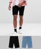 Asos Tall 2 Pack Denim Shorts In Slim Black & Mid Wash - Multi
