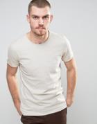 Selected Homme T-shirt With Raw Hem In Marl Stripe - Stone