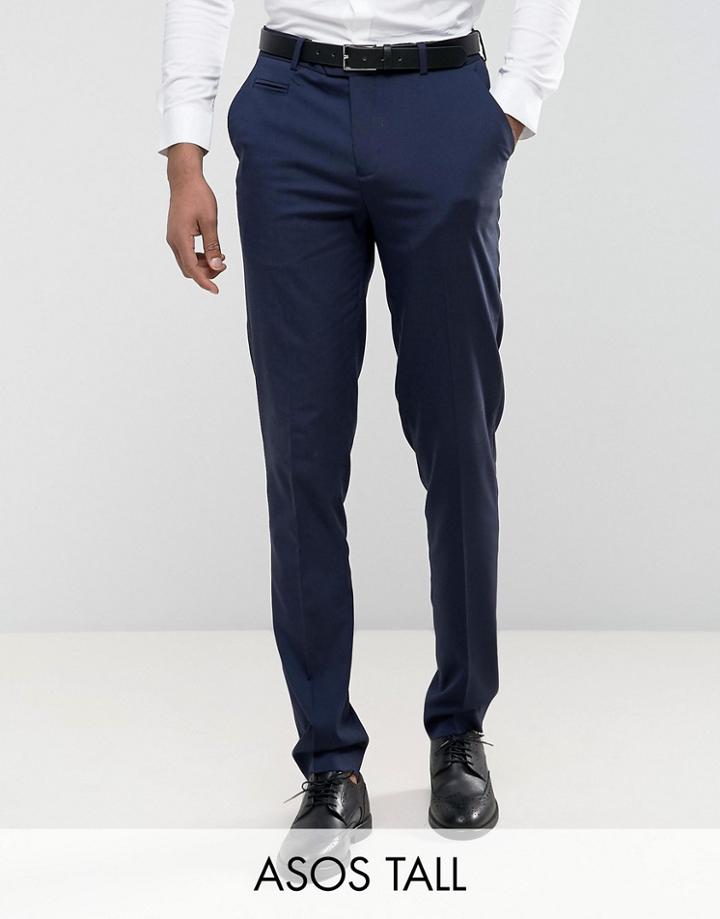 Asos Tall Skinny Smart Pants In Navy - Navy