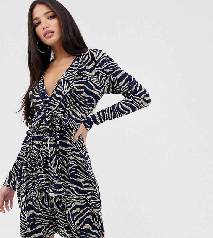 Asos Design Tall Mini Plisse Skater Dress With Crop Layer In Animal Print - Multi