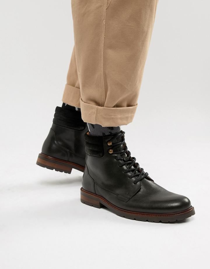Zign Lace Up Hiking Boots In Black Leather - Black