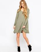 Only Jersey Dress With Lace Up Front - Army Green