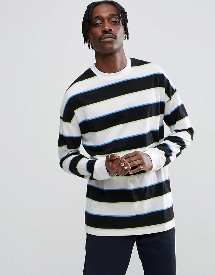 Asos Oversized Stripe Long Sleeve T-shirt With Block Stripe - White