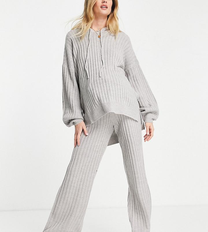 Missguided Maternity Wide Leg Knitted Pants In Gray - Part Of A Set