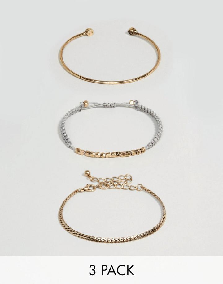 Asos Pack Of 3 Open Cuff Chain Bracelet Pack - Gray