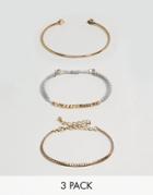 Asos Pack Of 3 Open Cuff Chain Bracelet Pack - Gray