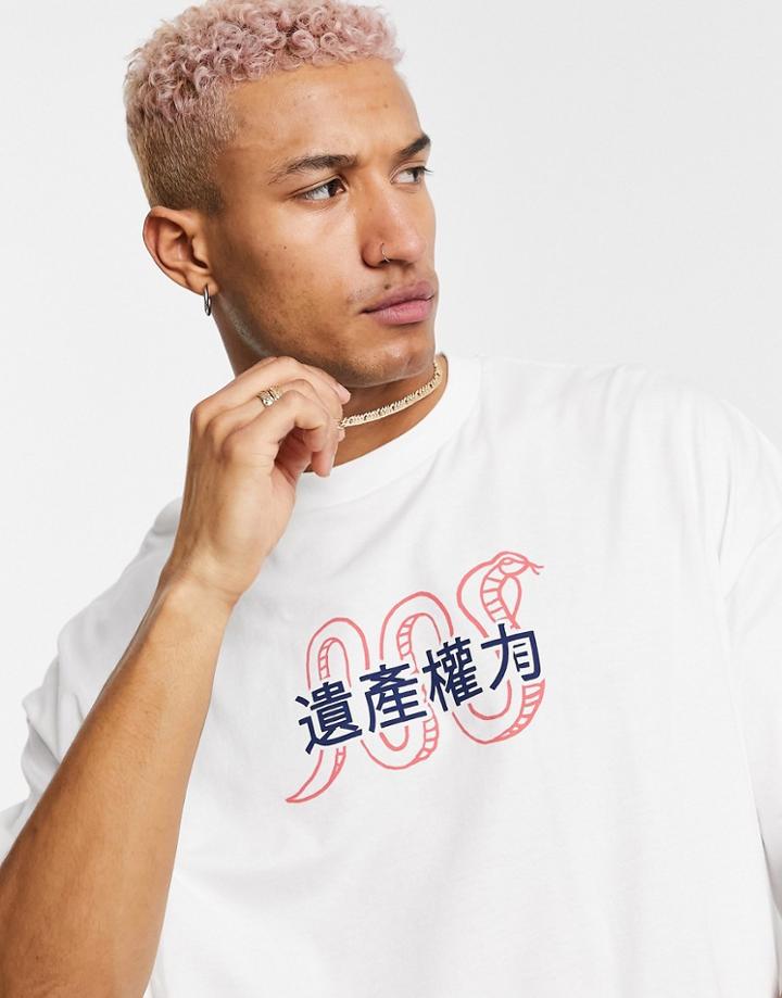 Asos Design Organic Oversized T-shirt In White With Snake & Text Print