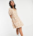 Noisy May Petite Exclusive Button Through Smock Mini Dress In Animal Print-multi