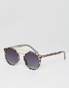 Asos 90s Round Sunglasses With Metal Bridge High Bar & Flat Lens - Brown