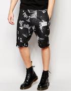 Religion Jersey Shorts With Leaf Print Set - Black