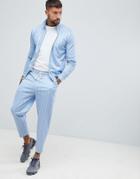 Asos Design Tracksuit Track Jacket/tapered Cropped Joggers With Pin Stripe In Blue - Blue