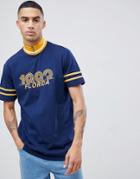 Asos Design Relaxed Longline T-shirt With Mock Zip Neck And 1993 Florida Print-navy