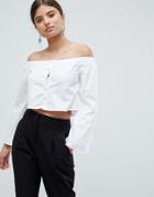 Missguided Pearl Detail Shirt - White