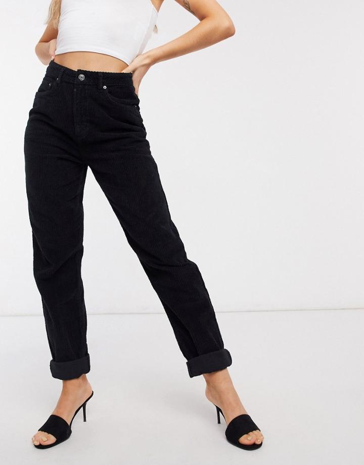 Asos Design High Rise Slouchy Mom Jeans In Black Corduroy