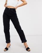 Asos Design High Rise Slouchy Mom Jeans In Black Corduroy