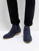 Dune Chelsea Boots In Navy Suede - Blue