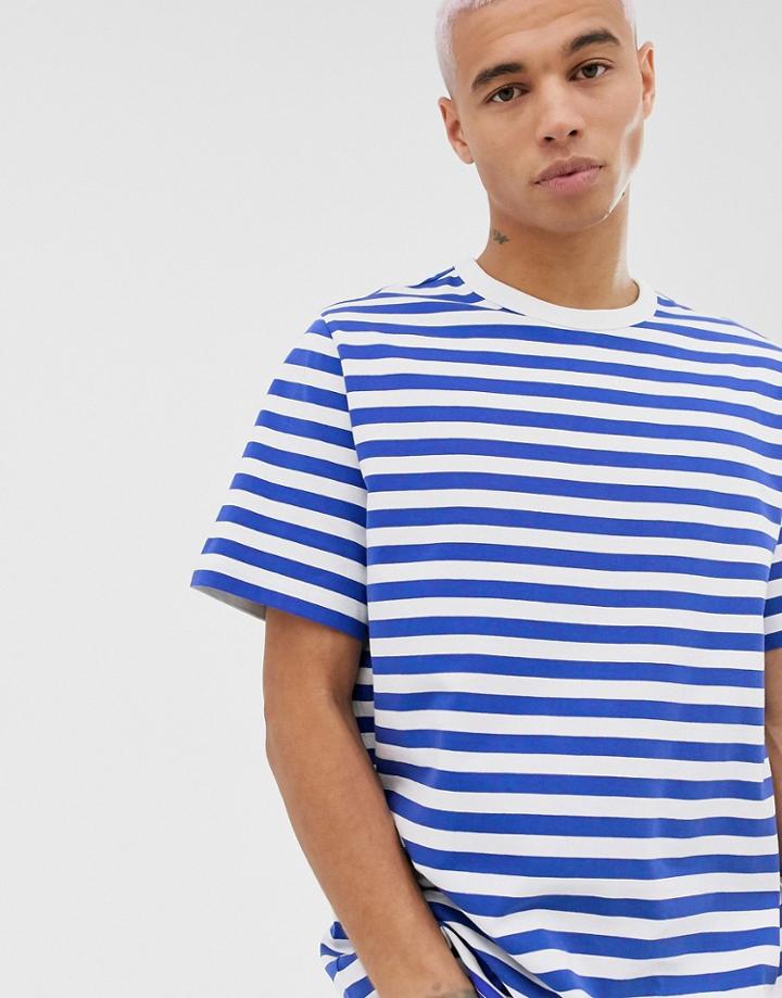 Weekday Stripe T-shirt In White/blue - White
