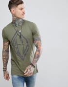 Religion Muscle Fit T-shirt With Split Hem In Khaki - Green
