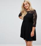 Asos Curve Mini Smock Dress With Lace Sleeves - Black
