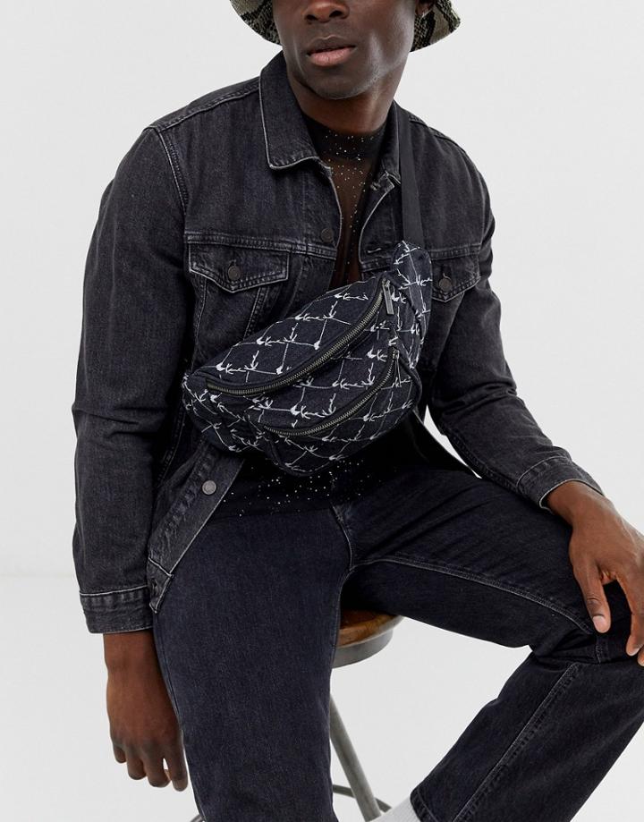 Karl Kani Waist Bag With All-over Logo Print In Black - Black