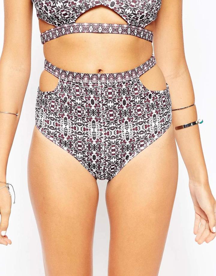 Asos Mixed Tile Print Keyhole Cut Out High Waist Bikini Bottom - Mixed Tile