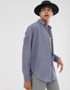 Asos Design Oversized Drop Shoulder Textured Shirt In Longline In Blue