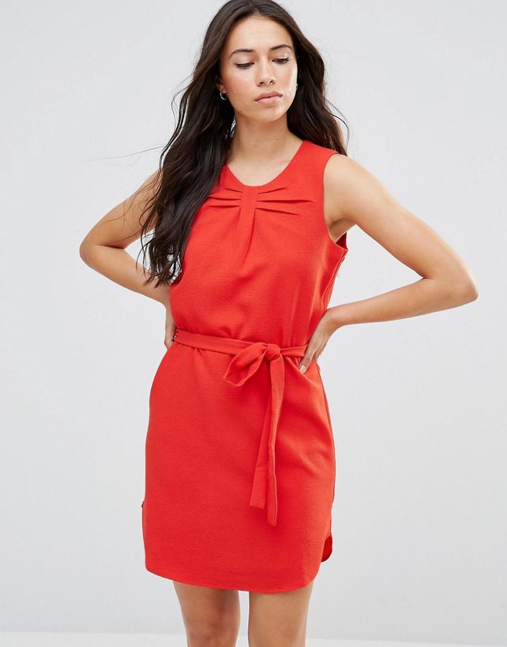 Lavand Tie Waist Sleeveless Dress In Red - Red