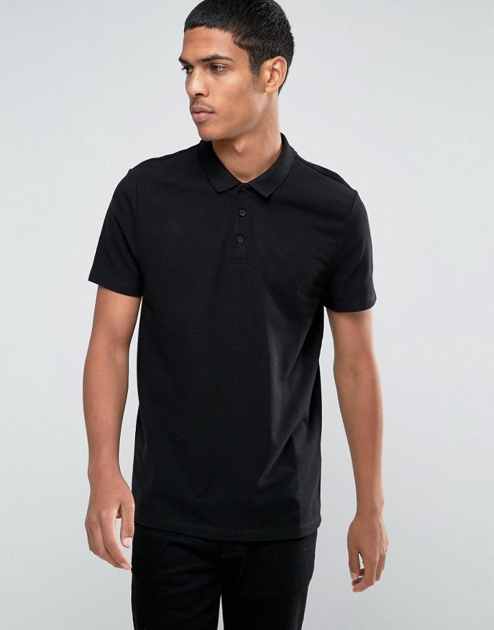 Asos Pique Polo In Skater Fit In Black - Black