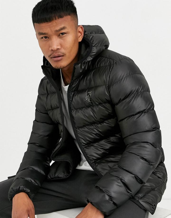 Siksilk Hooded Puffer Jacket In Black