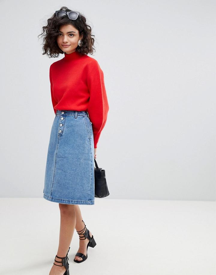 Selected A-line Denim Skirt - Blue