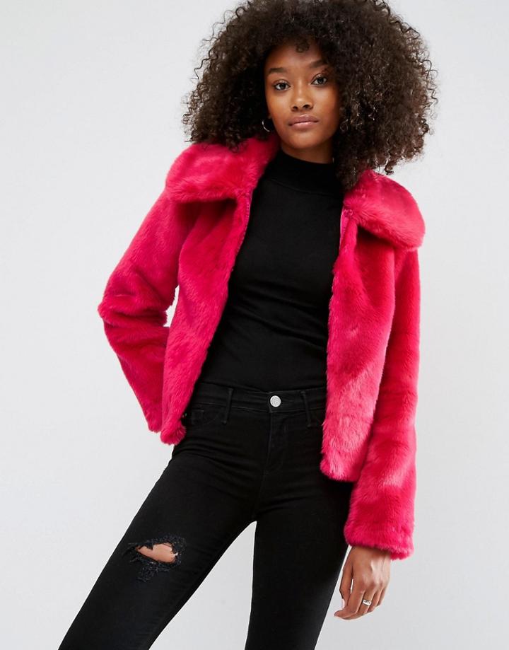 Asos Faux Fur Cropped Jacket - Pink