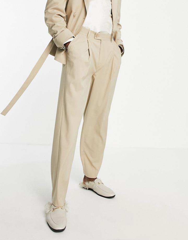 Asos Design Wedding Balloon Suit Pants In Beige-brown