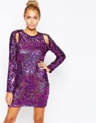 The Ragged Priest Cut Out Sequin Body-conscious Holidays Party Dress - Purple