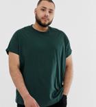 Asos Design Plus Oversized Longline T-shirt With Roll Sleeve In Green - Green
