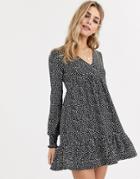 Miss Selfridge Smock Dress With Frills In Ditsy Floral-black
