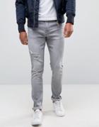 Hoxton Denim Jeans Gray Rip And Repair Skinny - Gray