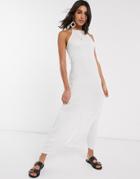 Asos Design Square Neck Halter Maxi Dress With Pep Hem In White