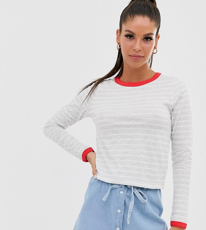 Brave Soul Tall Eloise Stripe Long Sleeve T Shirt With Contrast Trim-gray