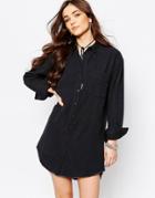 Pull & Bear Oversized Shirt Dress - Black