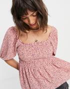 Vero Moda Coordinating Shirred Smock Blouse In Pink Floral-multi