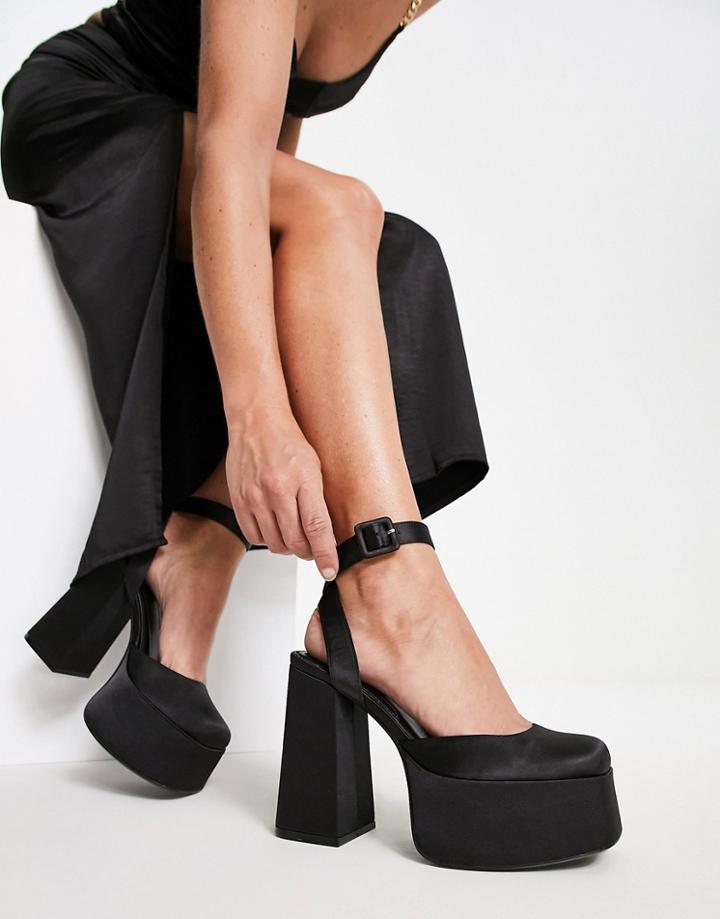 Bershka Platform Heeled Shoe In Black Satin