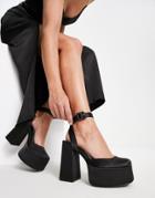 Bershka Platform Heeled Shoe In Black Satin