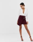 Asos Design Ponte Mini Skirt With Gold Buckle Trim-red