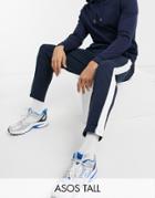 Asos Design Tall Co-ord Tapered Sweatpants With Fixed Hem & Side Stripe Detail-blue