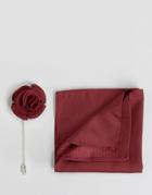 Feraud Silk Pocket Square With Lapel Pin Set - Red