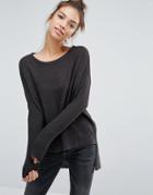 Pull & Bear Step Hem Long Sleeve Ribbed Sweater - Gray