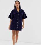 Asos Design Petite Cord Shirt Dress In Blue